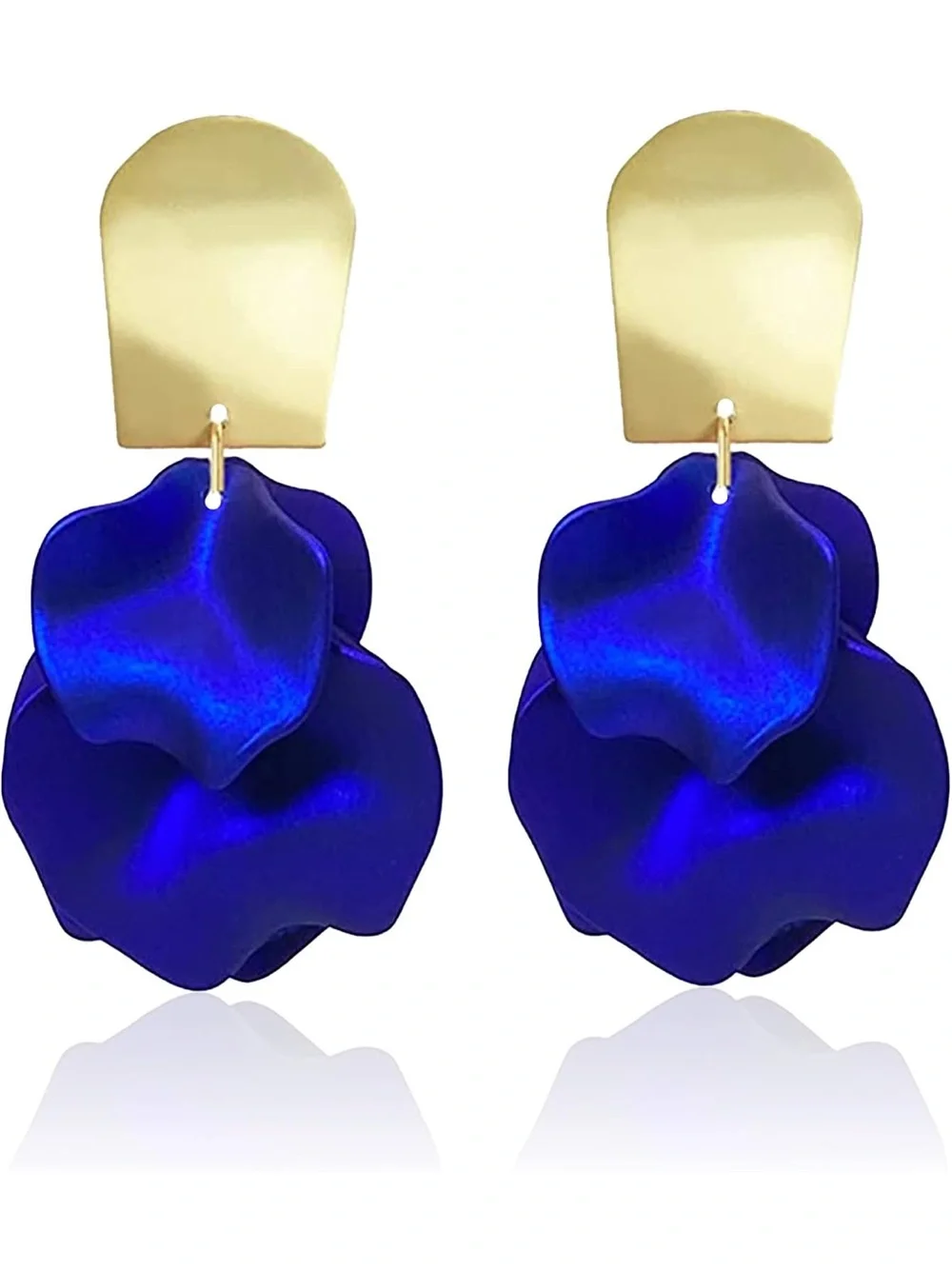 Zara Royal Blue Floral Drop Earrings with Gold Tops